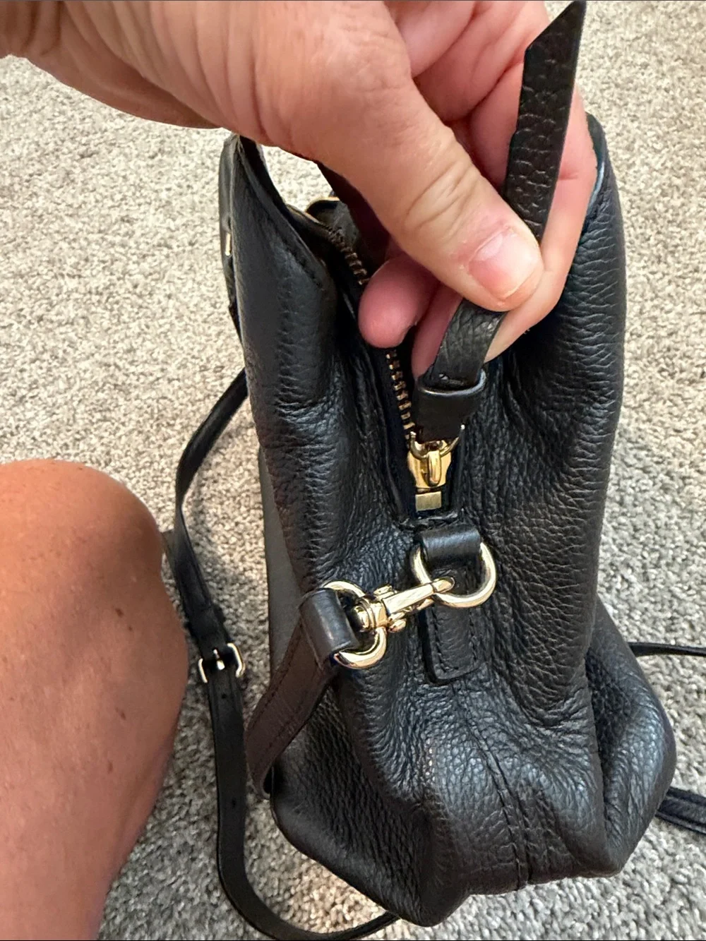 Kate Spade Black Pebbled Leather- handbag w/ three separate compartments,